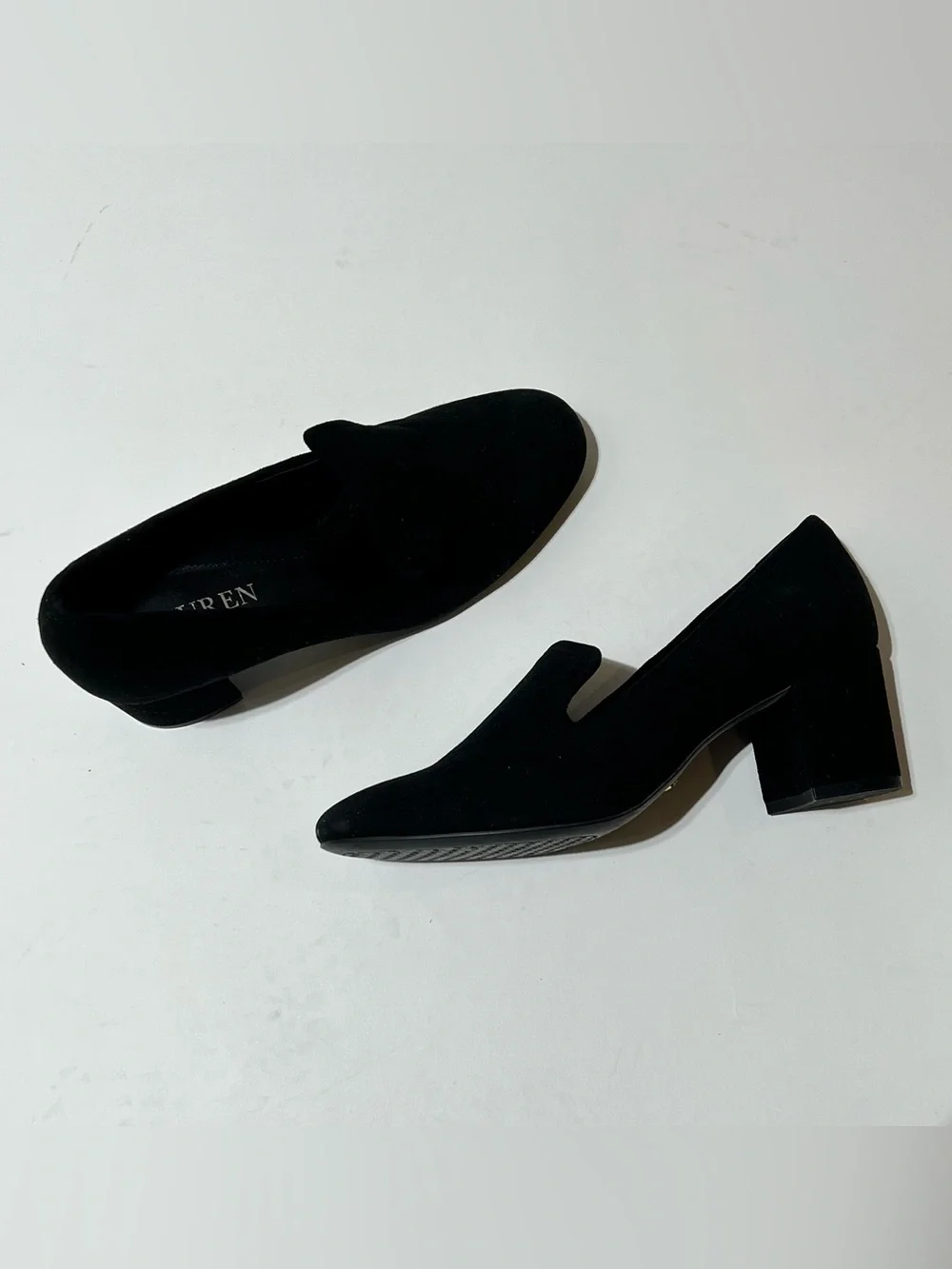 Lauren Ralph Lauren Black Suede Block Heel Loafers Size 7 - Picture 6 of 7